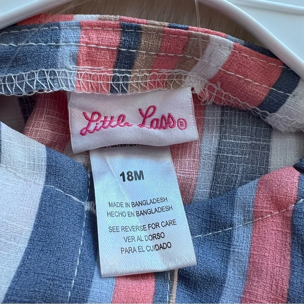 NWT Girls 18 M Little Lass 2pc. Stripe Linen Dress‎